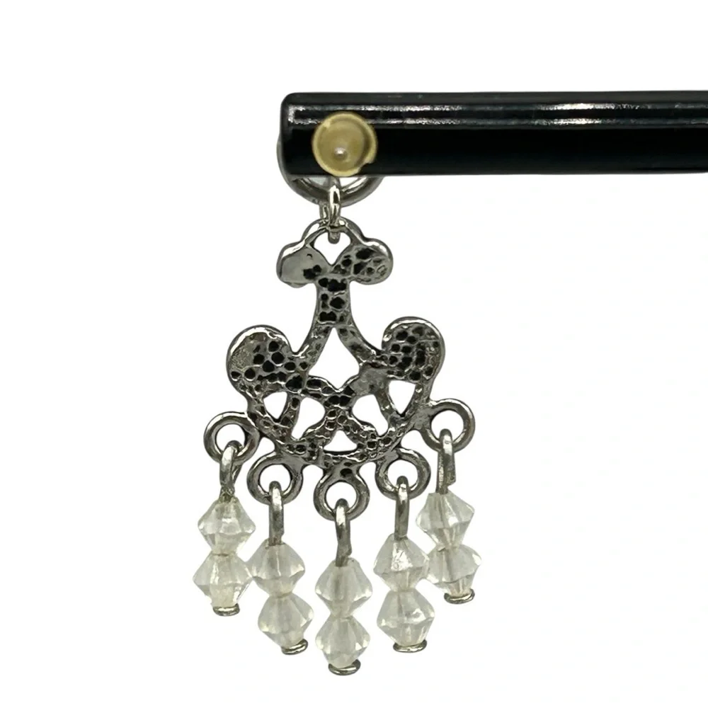 Vintage Silver Tone Chandelier Crystal Drop Earrings